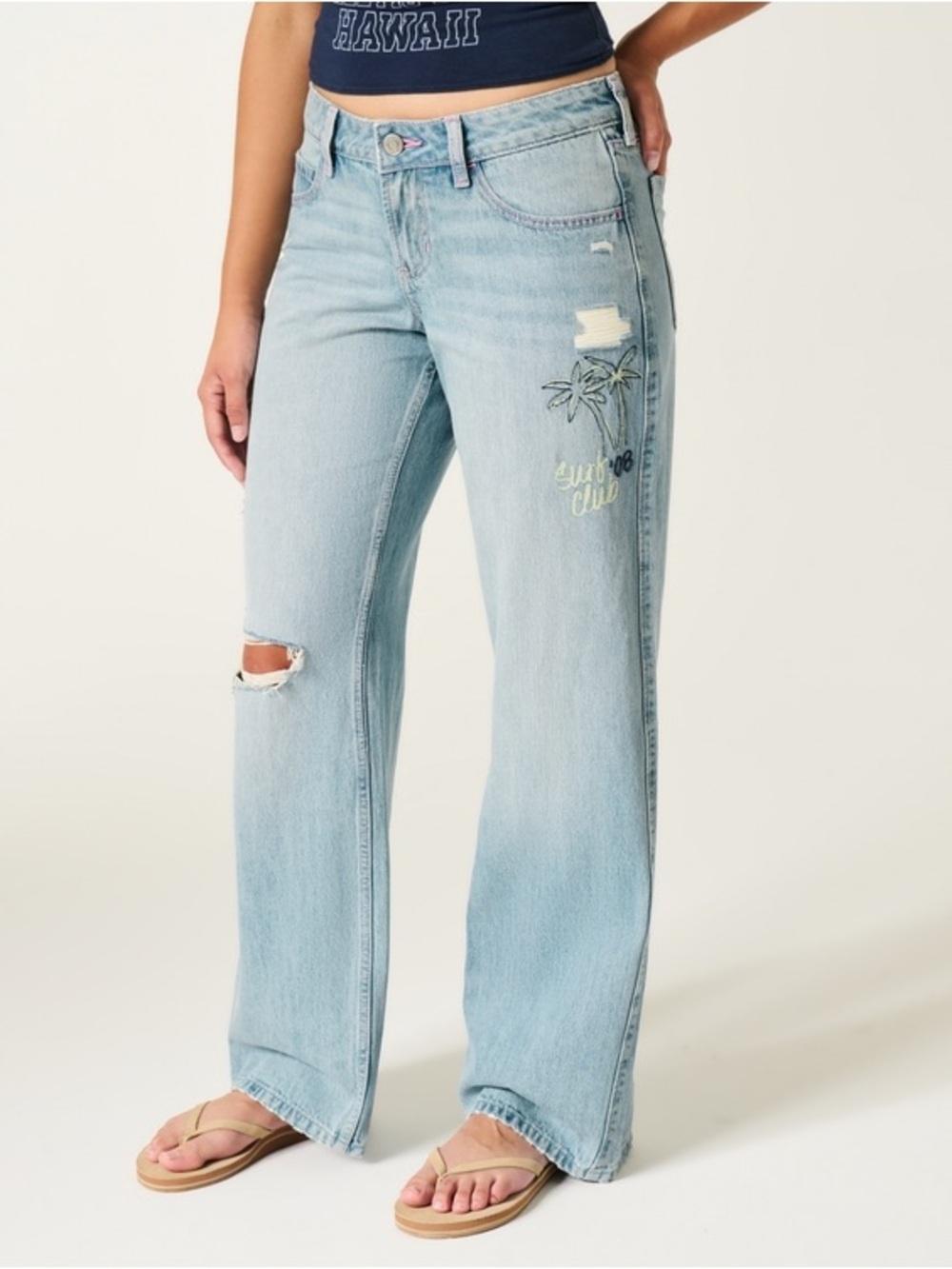 Hollister Low-Rise Ripped Surf Doodle Baggy Jeans